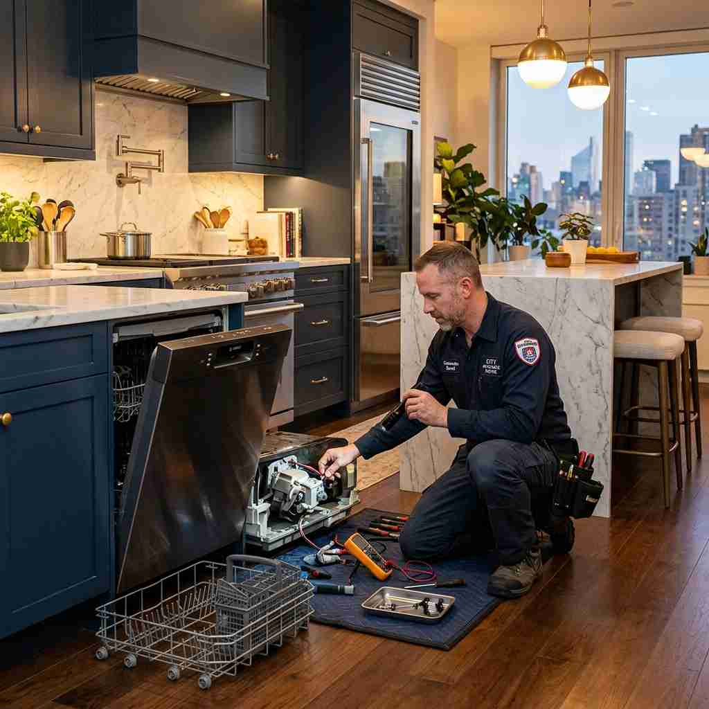Fixvero Dishwasher Repair Technician Servicing Upper West Side Kitchen
